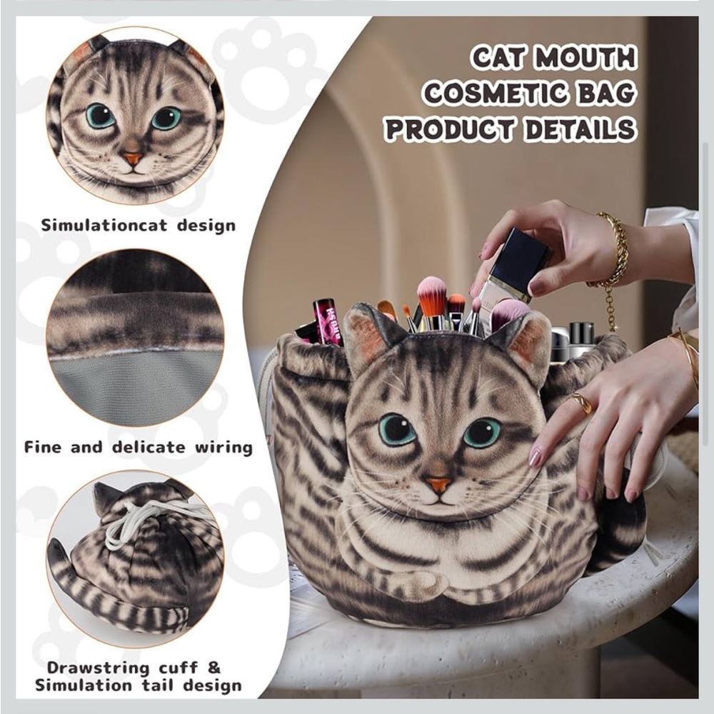 Cat Drawstring Makeup Bag - Picture 2 of 8